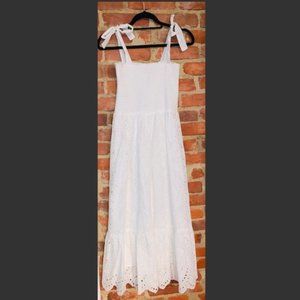 Smocked Eyelet Ruffle Dress- White